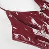 High Street Sexy Babes Chic Beauty Back Camisoles American Style PU Glossy Backless Cropped Trim Tops Fashion V-neck Red Vest