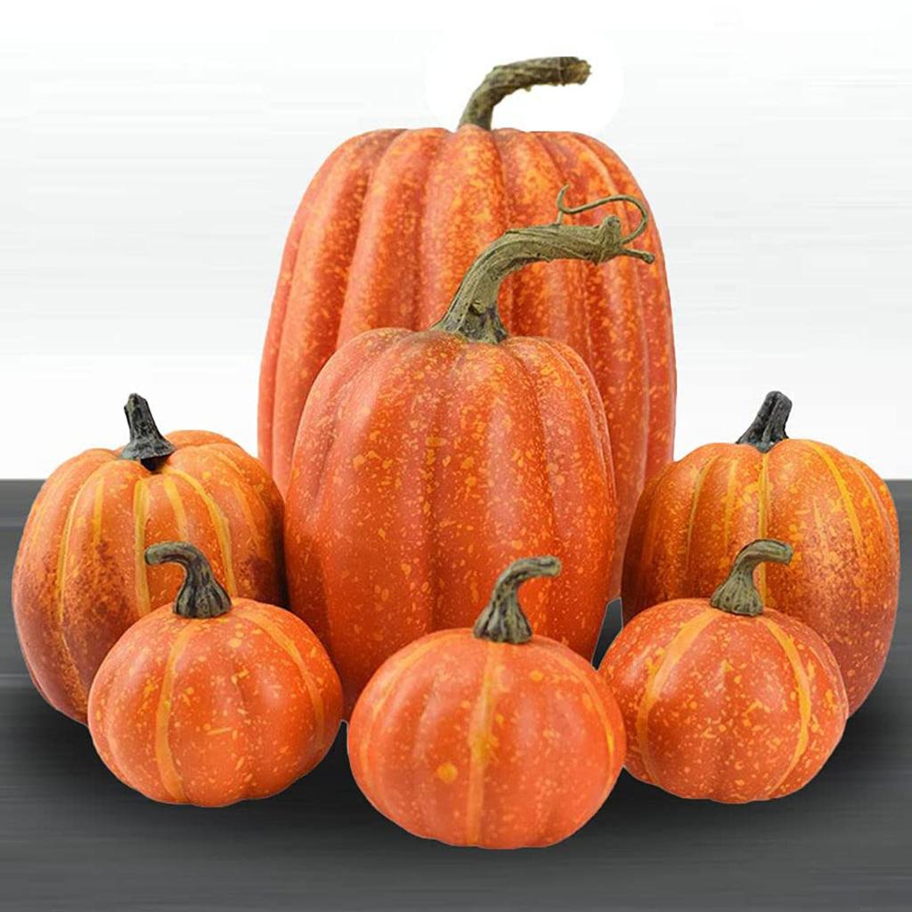 7 PCS Artificial Fake Pumpkin Decorative Foam Pumpkin Figurine Realistic Multifunctional for Table Centerpieces Halloween Decor
