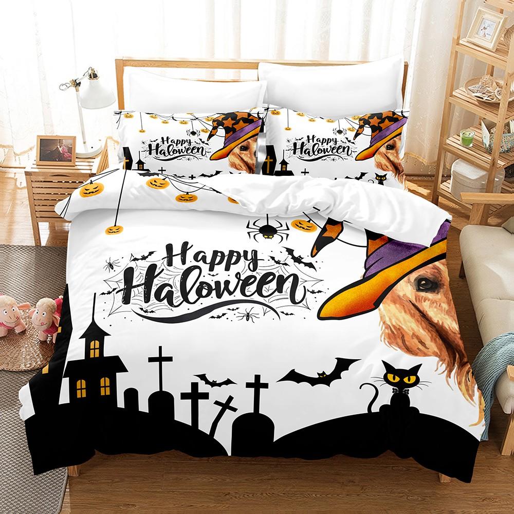 3pcs Halloween Bedding Set Halloween Decoration Cartoon Pumpkin Pattern Bedroom Decor for Kids Halloween Gifts