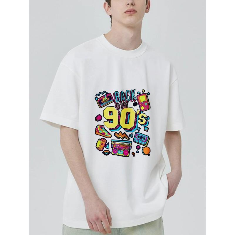 Футболка Back To The 90s Черная Ретро Графика в стиле 90-х с принтом игровой консоли, кассеты и бумбокса для повседневной носки, вечеринок и ностальгических мероприятий