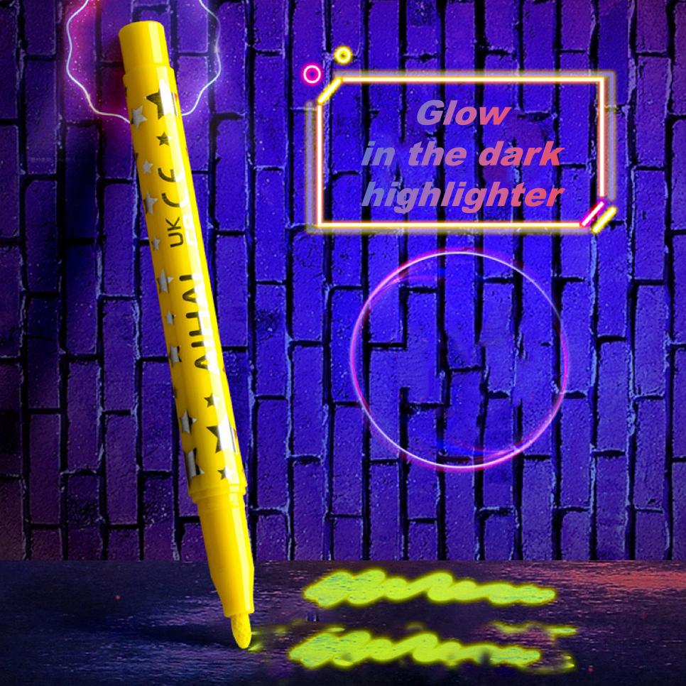 6-Piece Set of Colorful Night-Glow Highlighter Pens, Illuminate Your Dark Creations!