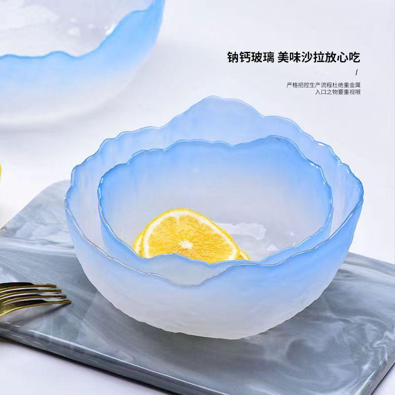 Glass Bowl Gradient Salad Bowl Fruit Large Pink High Value Small Round Salad  Lotus Fog Bowl Kitchen Tableware