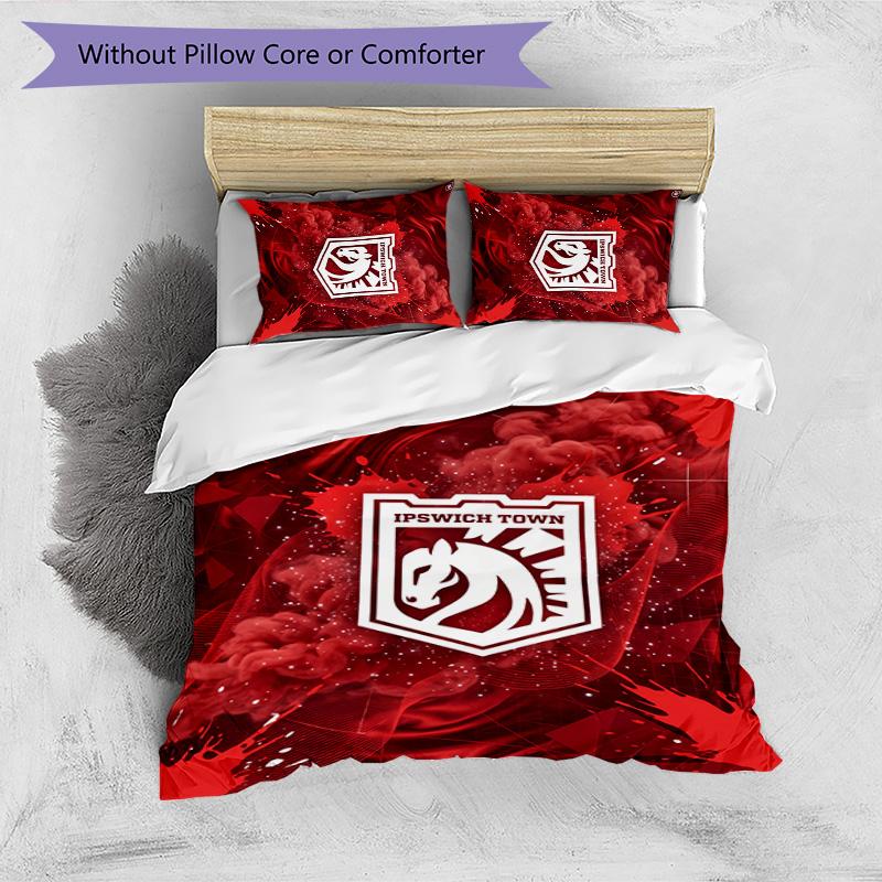 Ipswich Town Football Printed 3 Pieces Bedding Set, Comfortable Skin Friendly Bedroom Duvet Cover Set