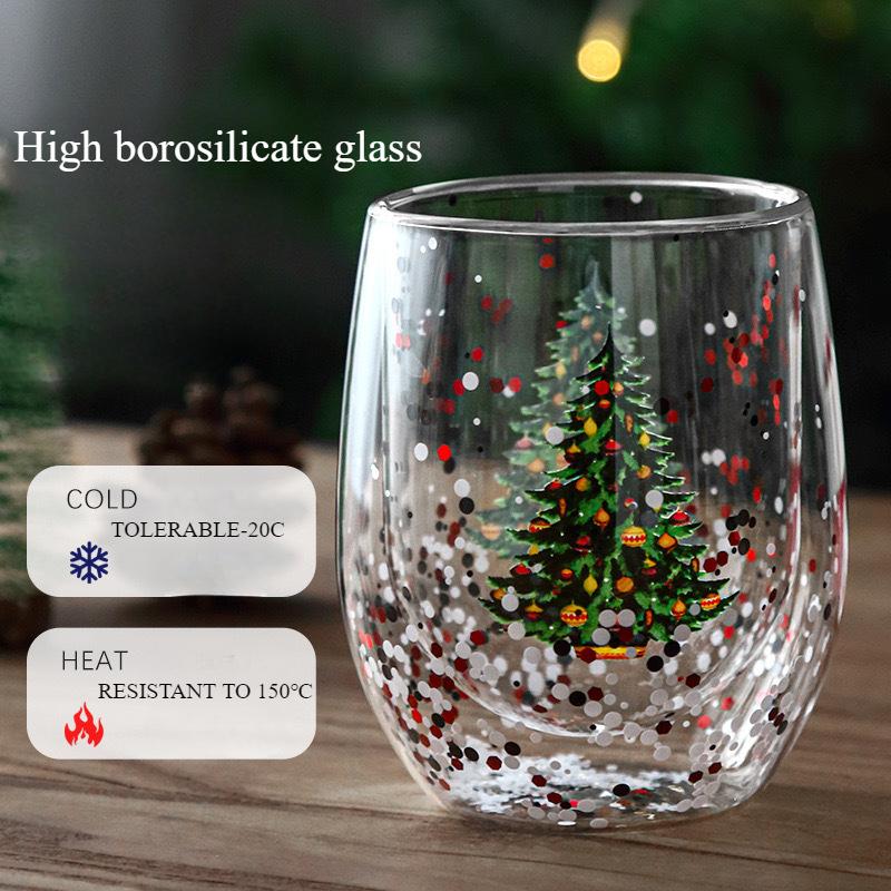 Christmas Double Wall Glass Cup Xmas Gift Star-tree Snowman Heat Resistant Household Milk Juice Beer Teacup Coffee Mug Drinkware