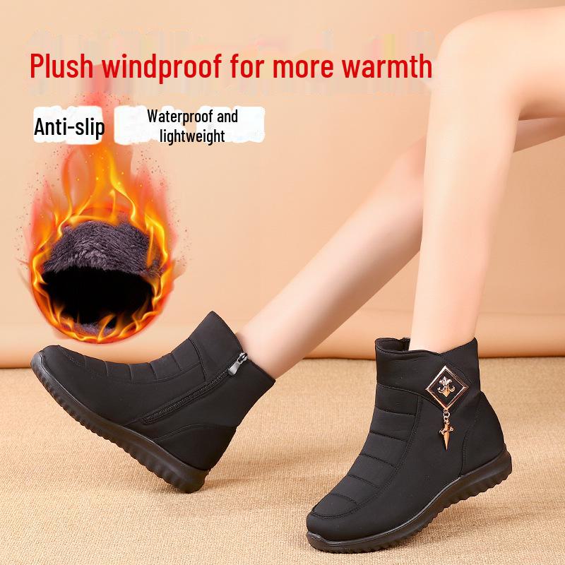 Женские водонепроницаемые зимние ботинки с бархатной подкладкой, нескользящие, теплая зимняя обувь для женщин среднего возраста.