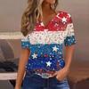 Женская футболка с принтом «День независимости» на пуговицах с коротким рукавом, туника, повседневная мода на выходные, базовый топ с V-образным вырезом