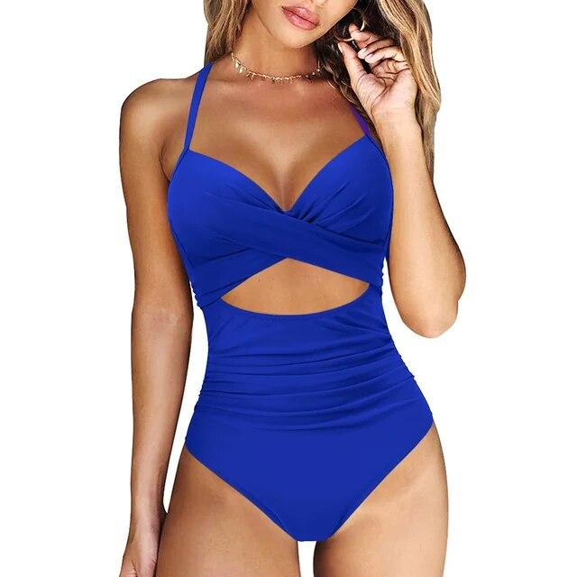 One Piece Swimsuit Women Backless Puch Up Sexy Swimwear Solid Bathing Suits XXL Size Beachwear Monokini Swimsuit Women