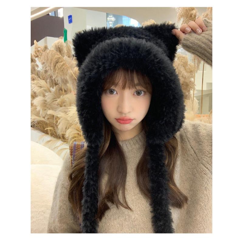 Шапка-ушанка женская зимняя плюшевая теплая вязаная шапка с защитой ушей