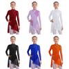 Kids Lyrical Dance Costume Mock Neck Long Sleeve Cutout Back Sheer Mesh Dress with Glittery Rhinestones