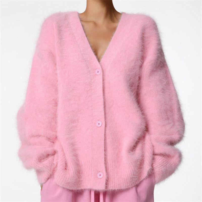 Осенне-зимний кардиган из искусственной норки, женский свободный свитер в ленивом стиле, мягкий корейский модный повседневный трикотажный топ с длинными рукавами