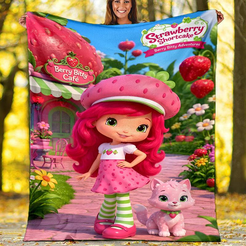 1pc Princess Strawberry8 Theme Blanket - Digital Print, Polyester, Cozy for All Seasons, Perfect for Outdoor, and Travel