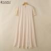 ZANZEA Women Summer Round Neck Short Sleeve Patchwork Embroidery Long Dress