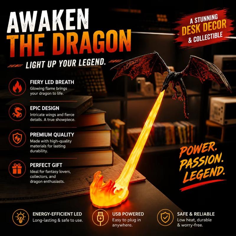 Fire Breathing Dragon Bookshelf Nook Light 3D Printed Flying Dragon Shelf Decor Lover Gift for Halloween Indoor Table Display