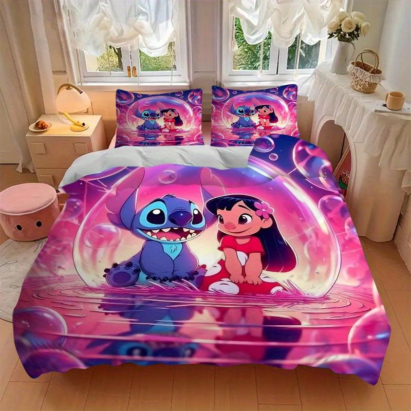 3pcs Happy Lilo & Stitch Printed Quilt Set - Includes 1 Quilt Cover and 2 Pillowcases, Machine Washable - Suitable for All Seasons.B046