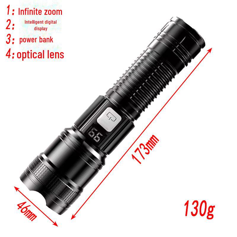 Rechargeable Multifunctional USB Super Bright Flashlight with Intelligent Display and Long-Range Zoom