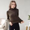 Women Knitting Tops High Collar Long Sleeve Solid Color Warm Fleece Lining Pullover Tops Slim Fit