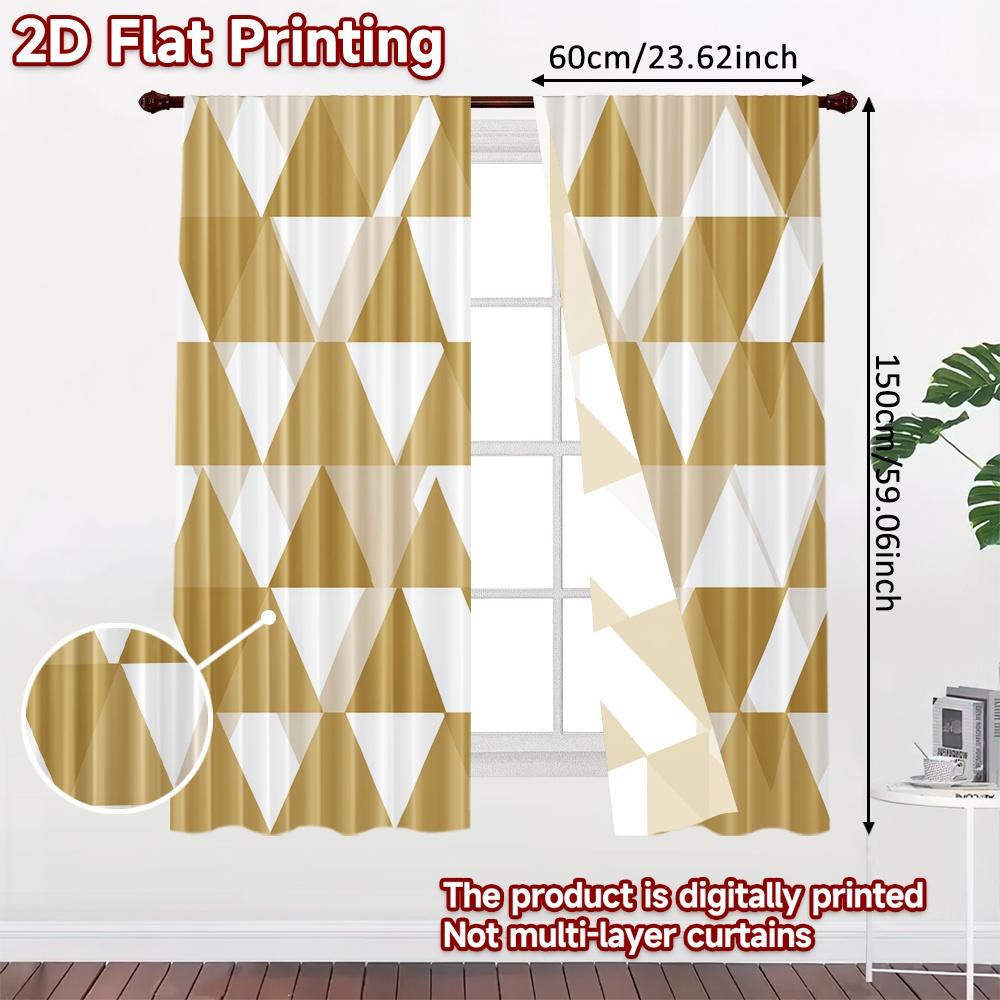 2pcs, 2D FLAT PRINTING Curtains (Without Rod) Golden Geometric Festival Creative Curtains Yarn Curtains Room Decor Use for