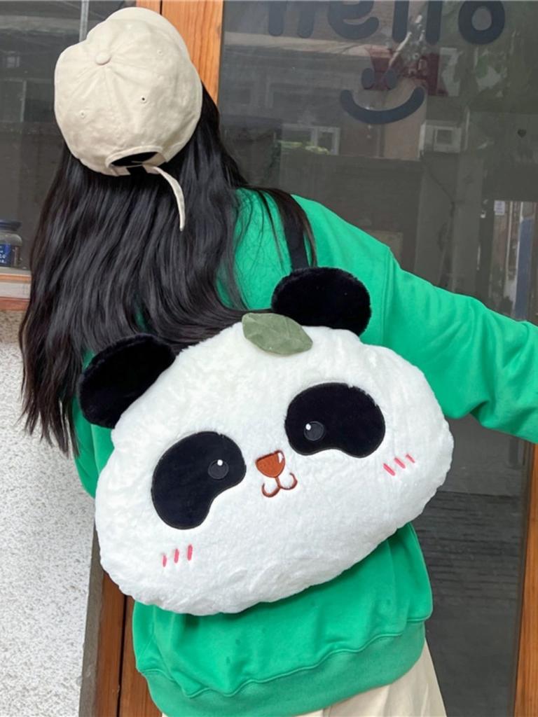 Panda Plush Bag With Zipper Closure For Daily Use And Cute Cartoon Style