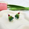 Women's Elegant Beaded Christmas Tree Earrings - Green & Red Holiday Party Jewelry with Hook, Everyday Special Occasion Dangle Earrings for Women