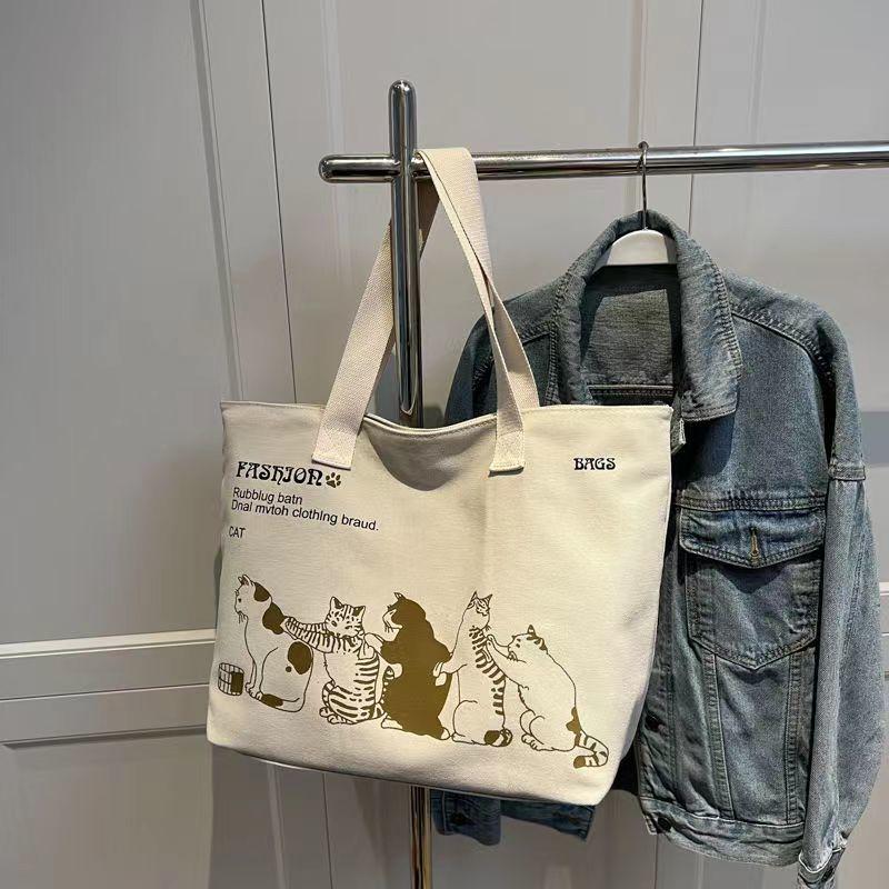 Casual Large Capacity Shoulder Bags Shopper Canvas Letter Fashion Harajuku Zipper Print Ulzzang Handbags Cheap Women