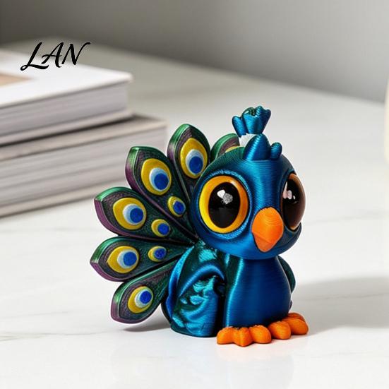 Creative Gift for Kids 3D Printed Articulated Peacock Figurine, Movable Joint Fidget Toy, Cartoon Lovers Desktop Ornament, Stress Relief Adults