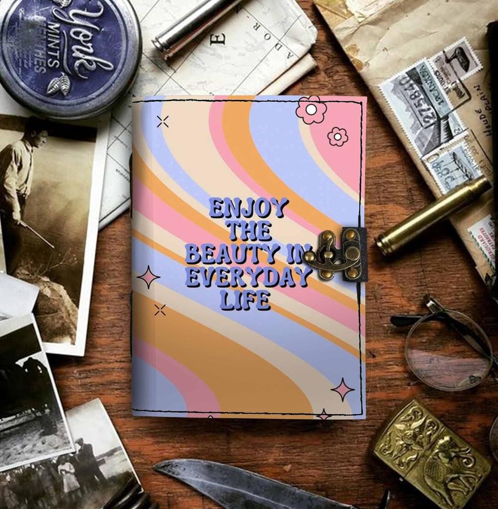 Leather Enjoy the Beauty In Everyday Life Printed Blank Pages Journal Diary for Personal & Office Use