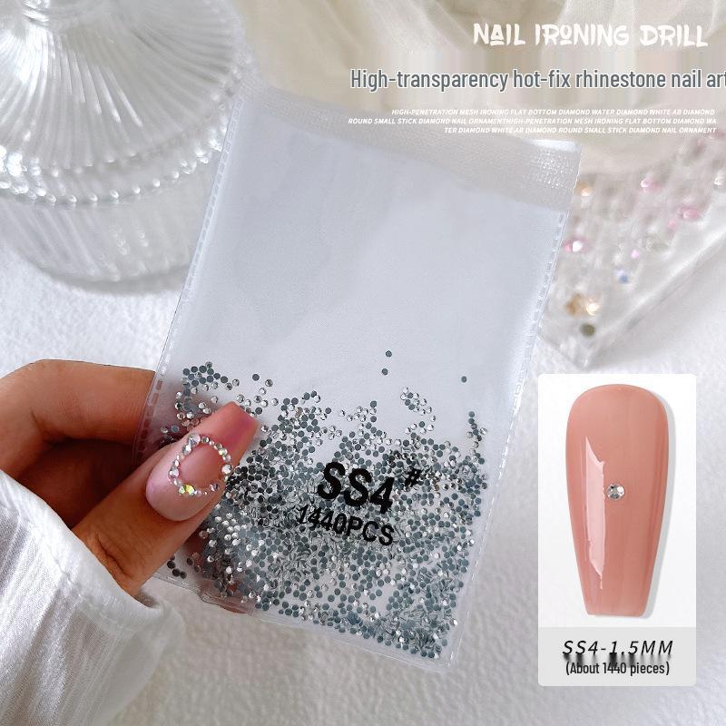 1440-Piece Aurora White AB Transparent Round Nail Art Rhinestones - Non-Fall-Off Flatback Glass Diamonds