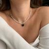 Vintage Zircon Crystal Heart Pendant Geometric Baroque Transparent Crystal Chain Necklace for Women Choker Party Jewelry N478