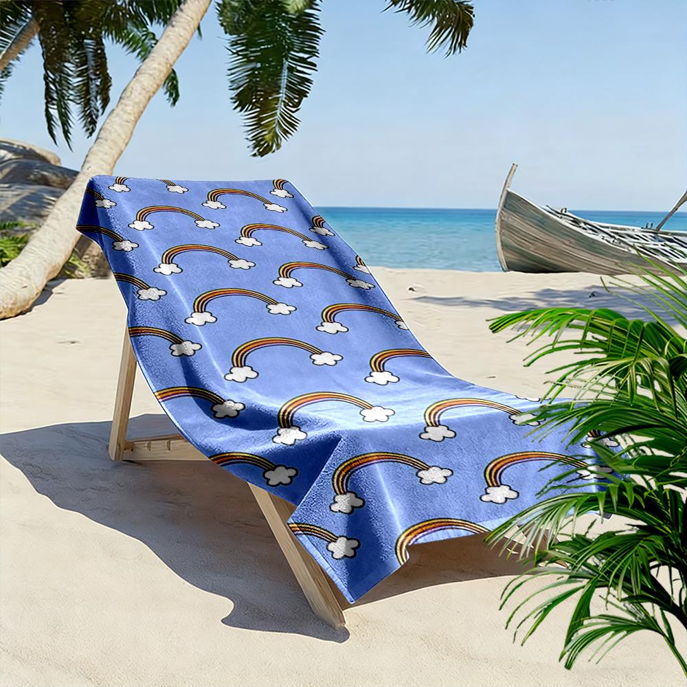 Colorful Rainbow and Cloud Pattern Beach towel quick-drying for travel outdoor sports jogging beach and swimming