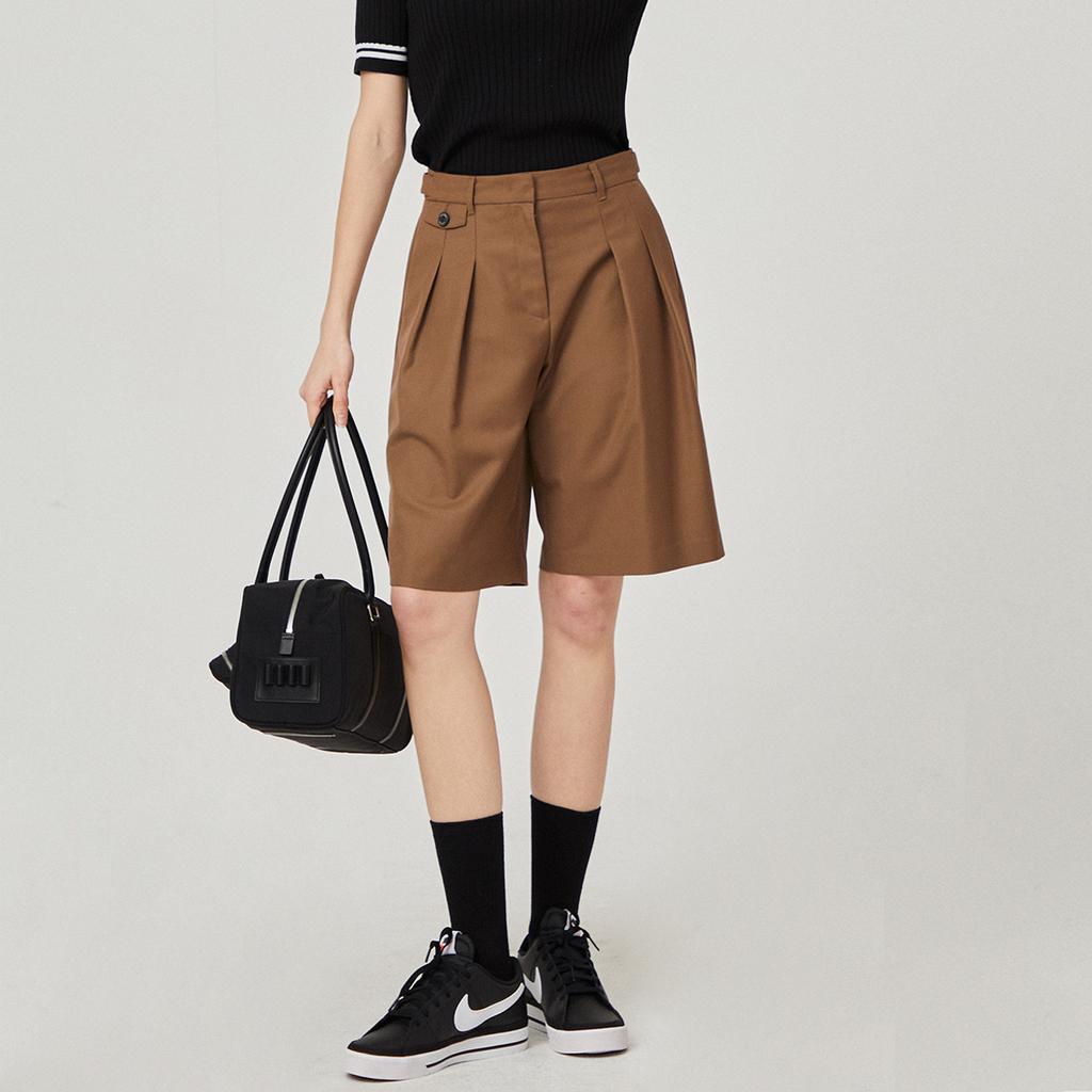 Rick Double-Pleat Single Bermuda Pants (Beige)_L4A1-Pt03C