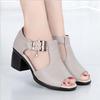 WTEMPO Fish Mouth Mid Heel Soft Sole Hollow Out Sandals Waterproof Platform Comfortable Thick Heel Large Size Sandals