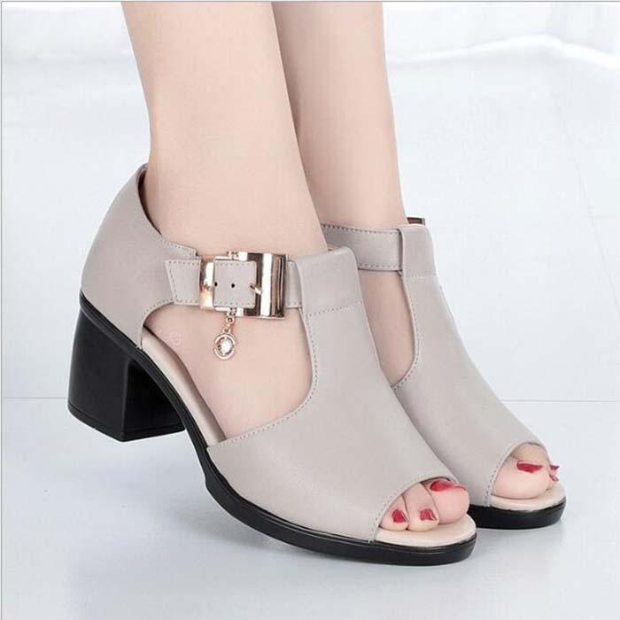 WTEMPO Fish Mouth Mid Heel Soft Sole Hollow Out Sandals Waterproof Platform Comfortable Thick Heel Large Size Sandals