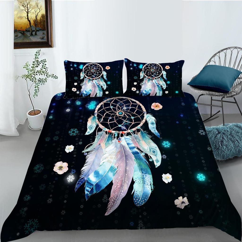 Black Background Dream Catcher Pattern Bedding Set Starry Sky Dream Catcher Quilt Cover Pillow Case 2 or 3 Pieces Soft and Comfortable Home Decoration