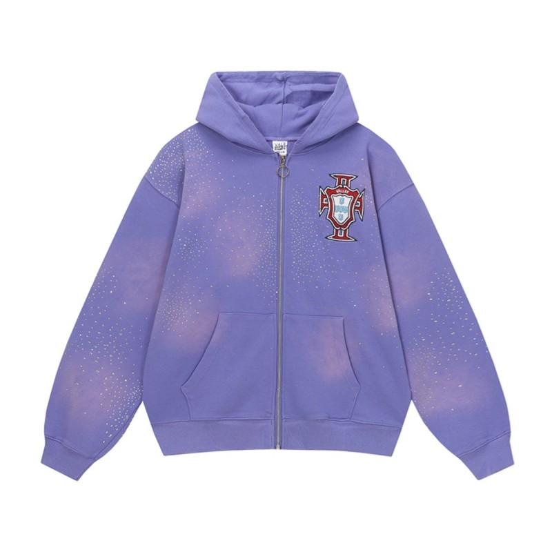 Mens Oversized Cotton Hooded Sweatshirt With Washed Vintage Print Streetwear Hip Hop Jacket