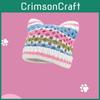 Trendy Striped Cat Ear Hand Knitted Hat For Women Soft And Warm Perfect For Fall And Winter Wear
