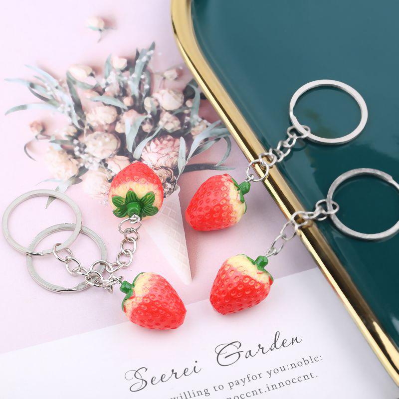 Cute Simulation Strawberry Keychain Lovely Fruit Keyring Car Key Holder For Women Girl Bag Pendant Decoration