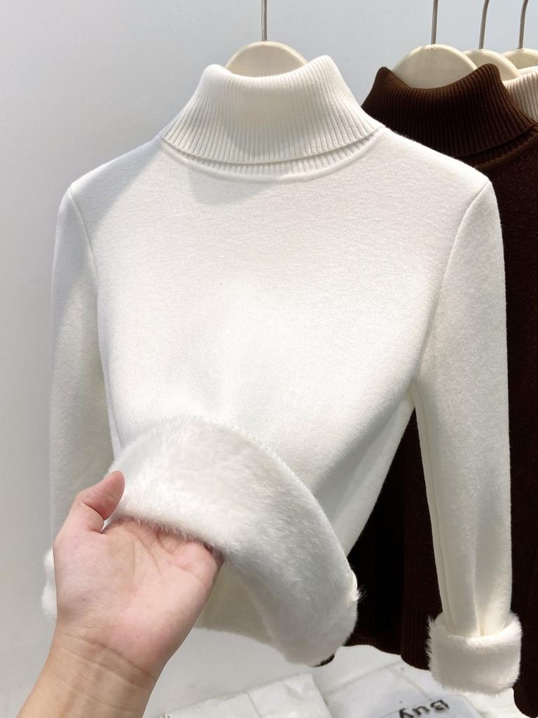 Осень и зима новый флисовый свитер с полувысоким воротником, базовая рубашка, женский интегрированный флис утолщенный, теплый и стройнящий, вязаный внутри