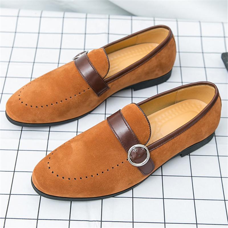 Fashion Trendy New Monk Strap Loafers New Men's Pointed Suede Leather Shoes Male Designer Formal Wedding Dress Homecoming Footwear