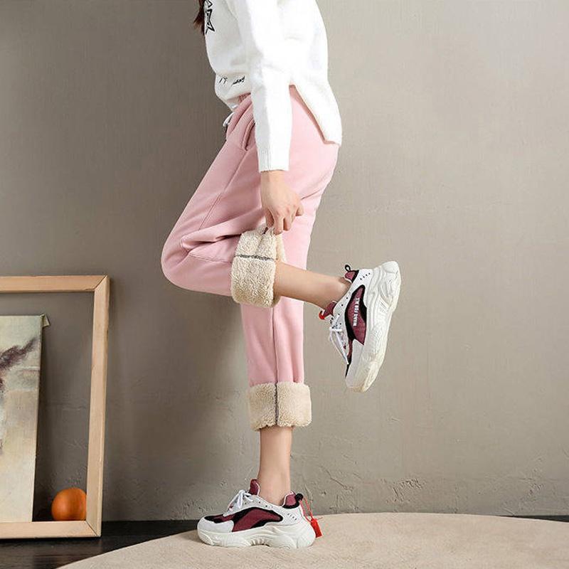 Осенне-зимние женские утолщенные бархатные спортивные штаны, плюшевые женские спортивные штаны на шнурке, мягкие теплые штаны с внутренними карманами