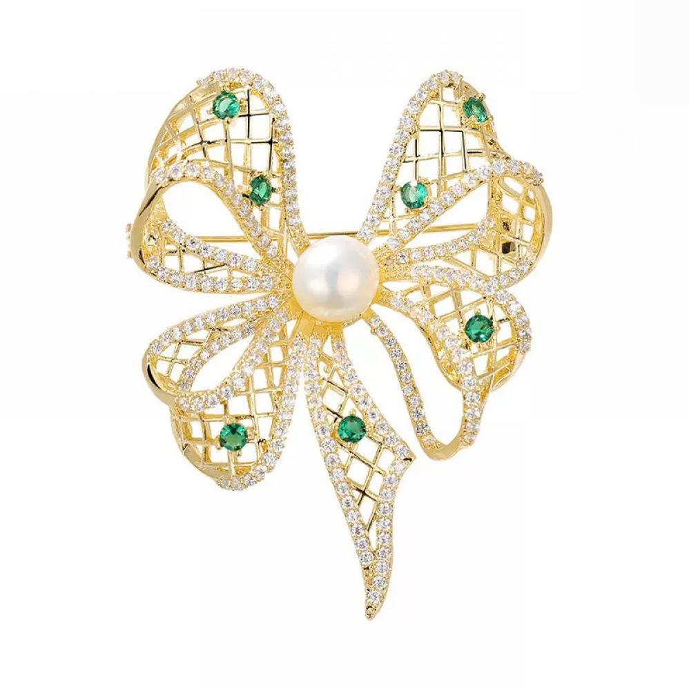 Брошь-бант с полым бантом, высококачественная женская изысканная брошь с жемчугом, антибликовая булавка, аксессуары для одежды