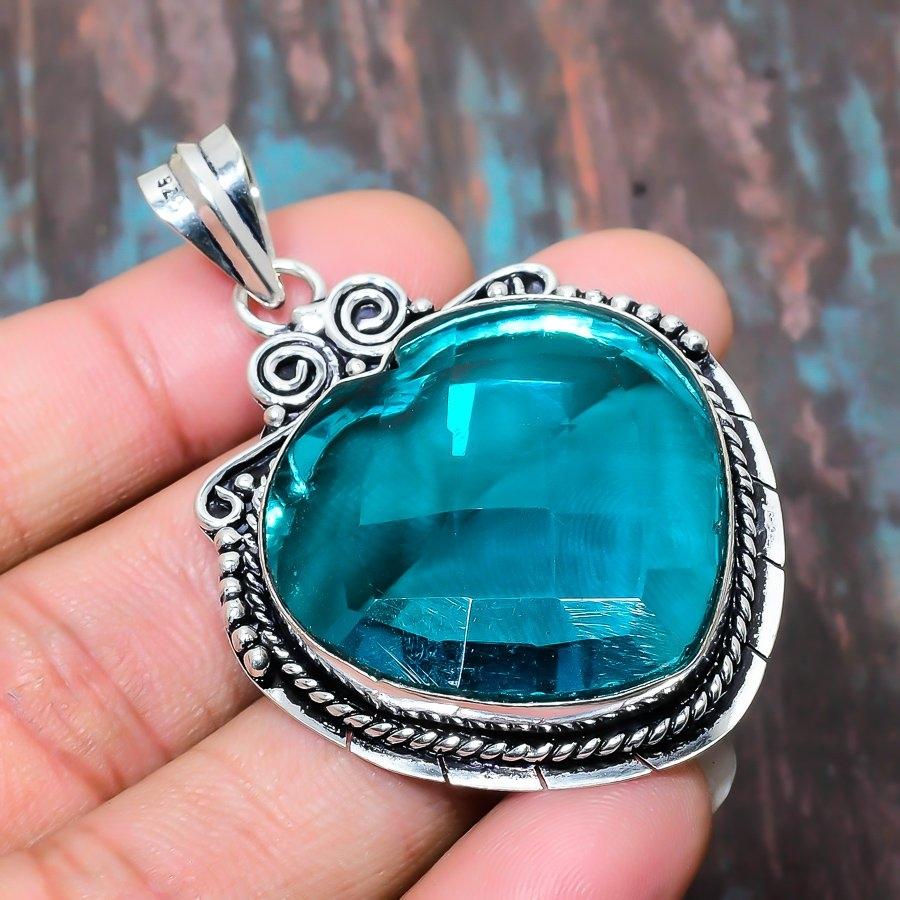 Indicolite Tourmaline Gemstone 925 Sterling Silver Handmade Amazing Jewelry Pendant