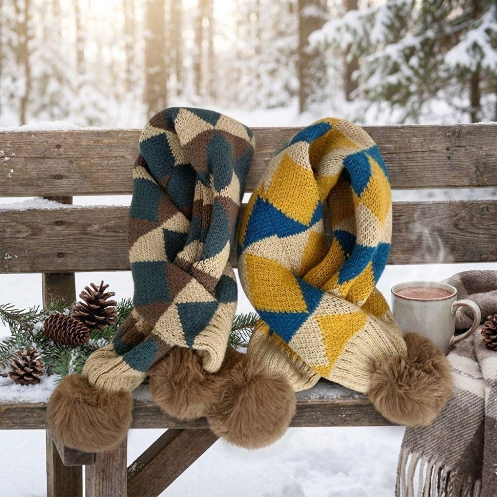 Stripe Pattern Kids Plaid Knitted Scarf Children Windproof Neck Cover Autumn Winter