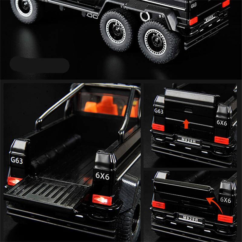 1/20 BENZ G65 G63 6*6 Модель автомобиля из сплава с большими шинами Литая металлическая игрушка Внедорожники Модель автомобиля Звуковая и световая симуляция Детский подарок