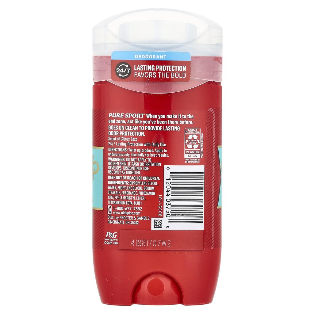 OLD SPICE Дезодорант Pure Sports, цитрусовая цедра, 3 унции (85 г)