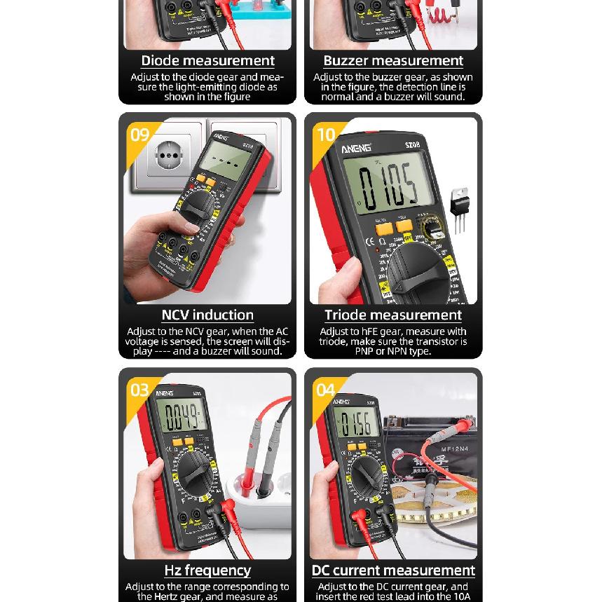 Ultra-thin Multimeters ANENG SZ08 Auto Voltmeter AC DC 220V Digital Storage Professional Meter Resistance Handhold Testers