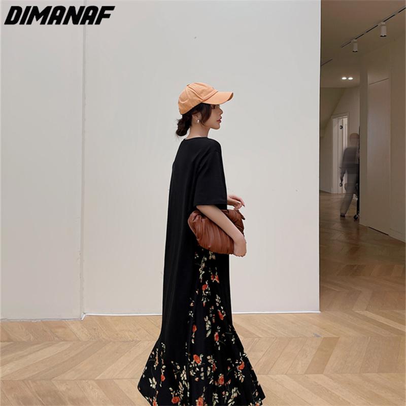DIMANAF 2023, новое платье больших размеров, летняя женская футболка с цветочным принтом, свободные пляжные повседневные женские платья с круглым вырезом