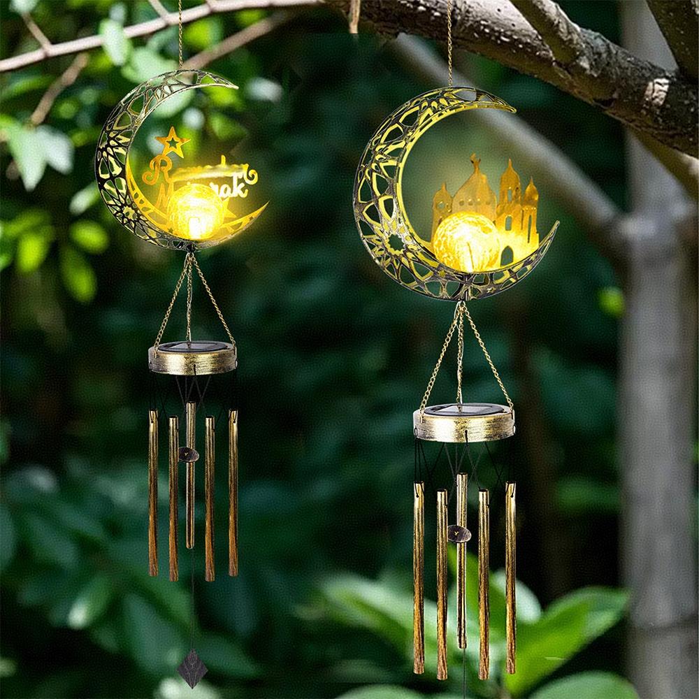 Solar moon wind chime lamp european iron cut outpendant atmosphere lamp outdoor waterproof garden decoration garden lamp