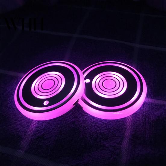Waterproof Car Cup Pad 2Pcs LED Coaster with Light Sensor Illuminated Holder USB Rechargeable Interior Atmosphere Lamp Decoration Mat Luminous
