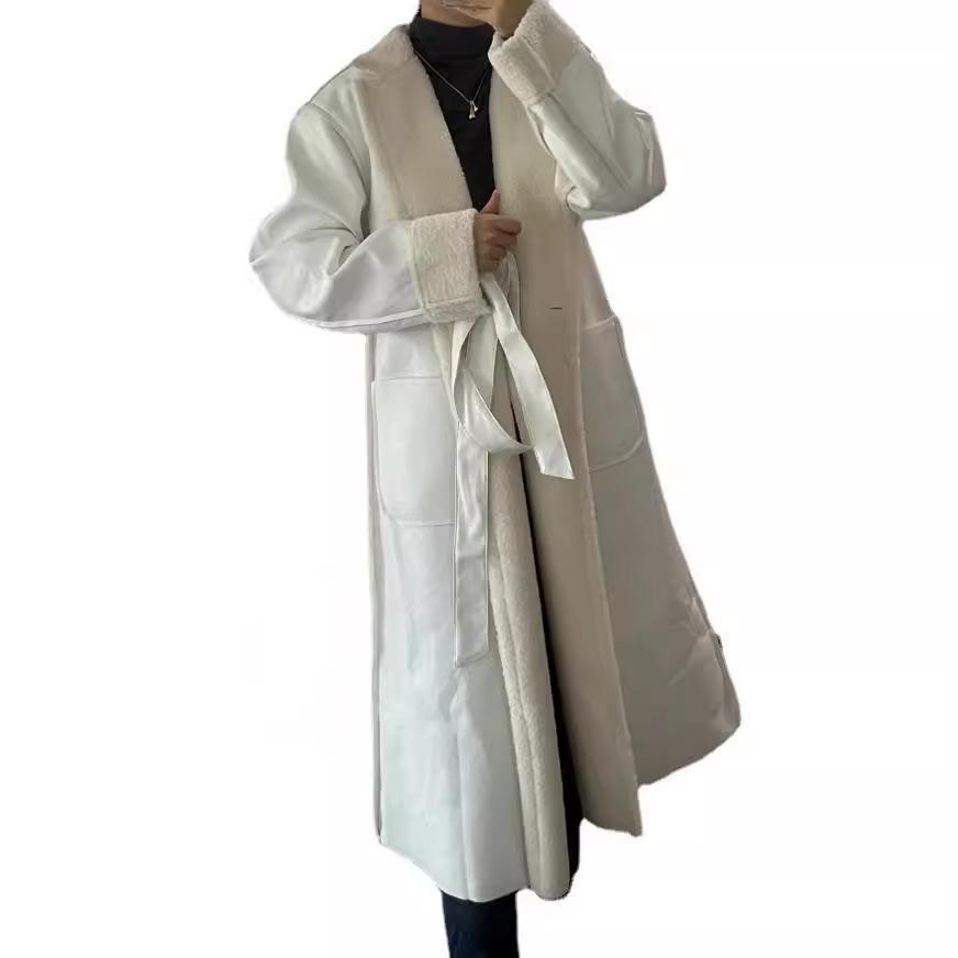 Европейский, американский осенне-зимний повседневный кожаный утолщенный тренч, свободное модное пальто для женщин