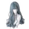 Sizuuenn Lolita Long Hair Curly Plunging Bangs Blue Wig Ash Blue Heat Resistant Wig High Temperature Hair Thread Cosplay Wig Dedicated Net For Events